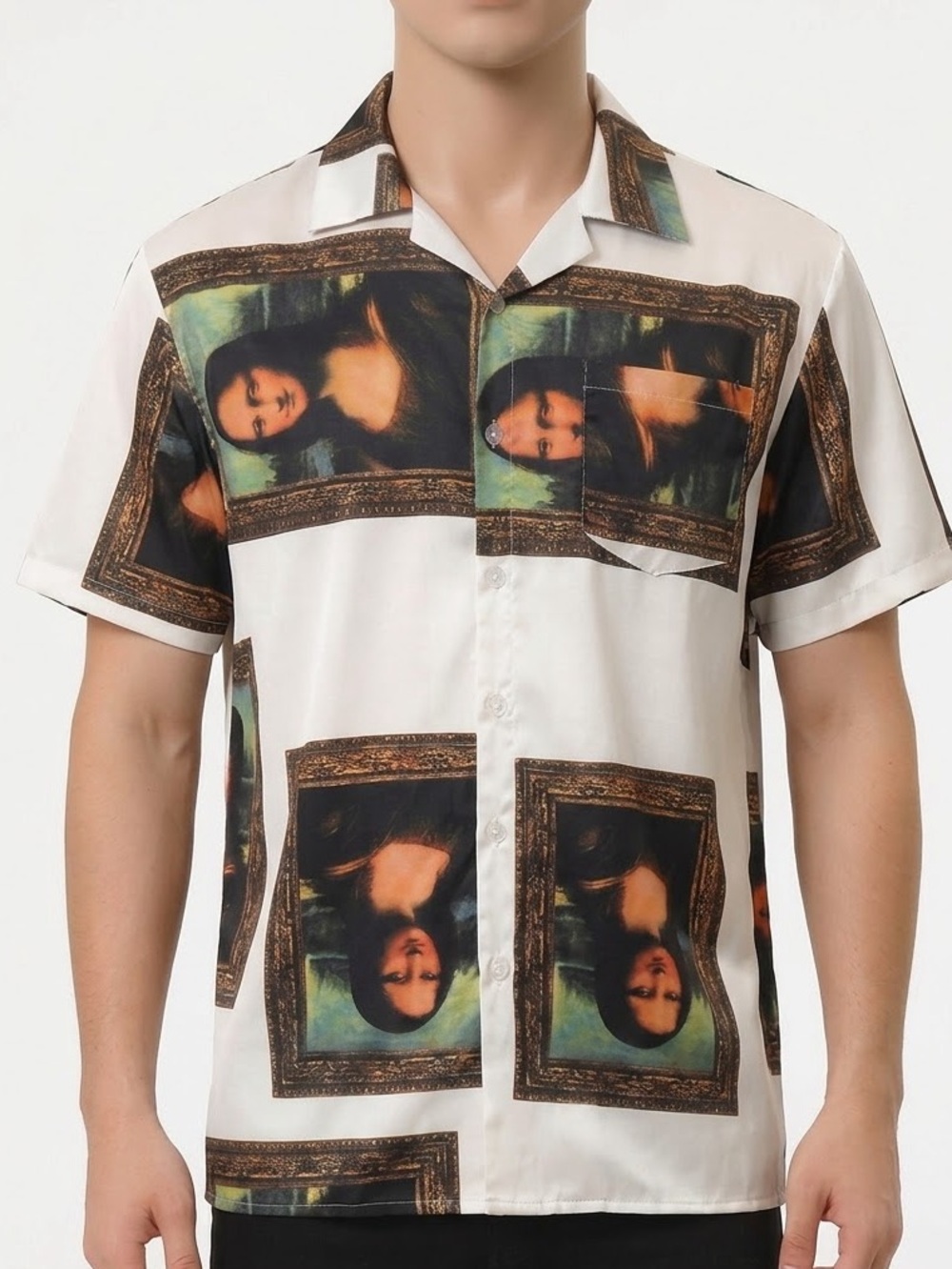 Printed Button-Up 2 for 1 Men's Dress Shirt in White and Multicolor
